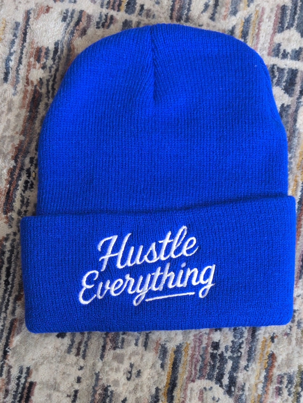 Hustle Everything Script Knit Beanie - Royal Blue